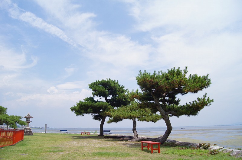 ちょっとした休憩には勿体無い。唐崎神社から見るびわ湖の景色が素晴らしい。