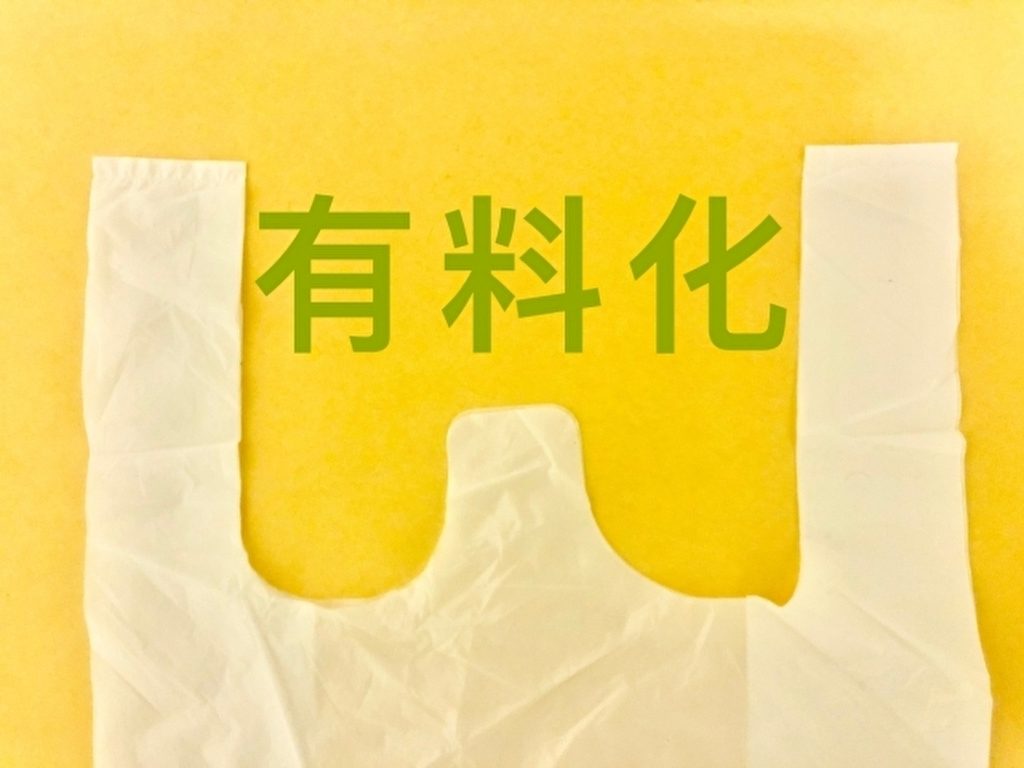 黄色の背景にレジ袋一枚と有料化の文字